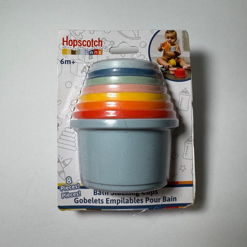 Hopscotch Lane Baby Bath Stacking Cups 8 Pc Toddler Nesting Water Toy Set 6m NEW